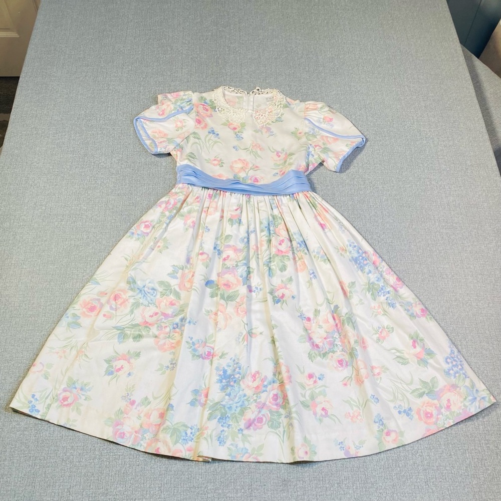 Vintage 80s RUTH OF CAROLINA Floral Dress Girls 12 Prairie Cottagecore Tea Party